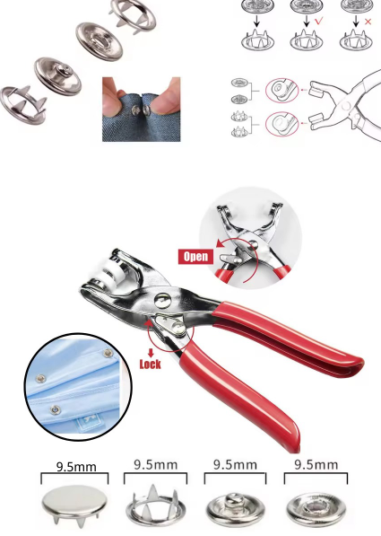 Five-Prong Metal Snap Tool Kit for Quick Button Fixing on Clothes, Belts & Accessories
